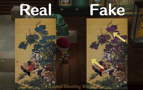 Common Painting: Animal Crossing New Horizons has no forged version of this painting. Detailed Painting: The real painting has blue-colored berries, while the fake version has purple berries.. 