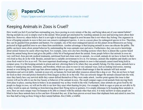 Animals in Zoos - Free Essay Example PapersOwl.com