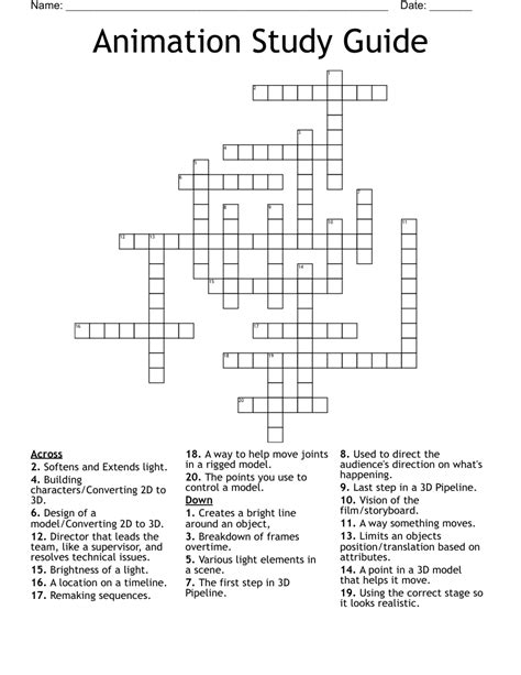 Animation Study Guide Crossword WordMint