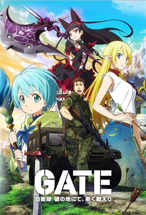 Anime gate. Alt title: Gate: Jieitai Kanochi nite, Kaku Tatakaeri (Light Novel) On a certain summer day in the year 20XX, in broad daylight a gate to another world appears in Ginza, Tokyo. An army and a swarm of monsters come storming through the gate. The Japan Ground Self-Defense Force is able to defeat the invaders and they head through the gate into ... 