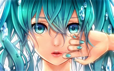 Anime girl character with blue hair wallpapers and images wallpapers