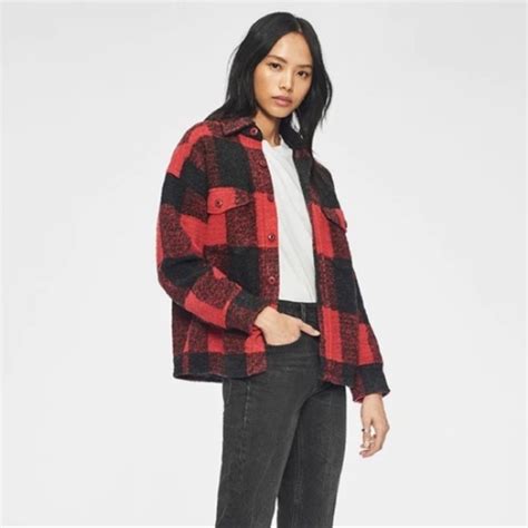 Anine Bing Bobbi Flannel Shirt Jacket Shacket Red Wool Plaid Buffalo …