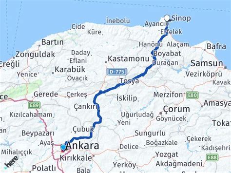 Ankara Çubuk Sinop Boyabat Yol Tarifi Güzergahı, Kaç Km ve. 