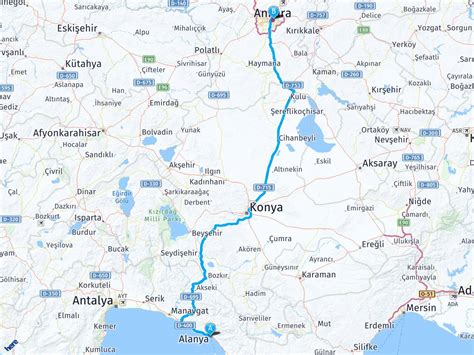 Ankara alanya arası kaç km karayolları