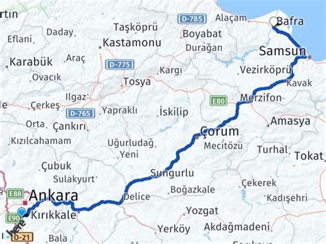 Ankara bafra kaç km