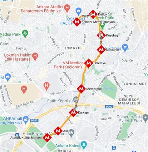 Ankara metro hattı google maps