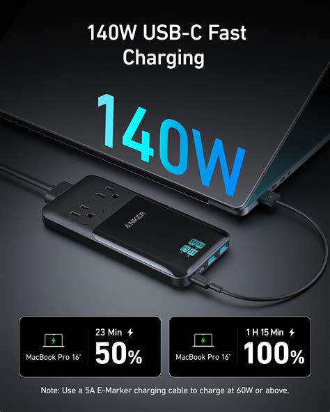 Anker prime 6-in-1 usb c charging station 140w. Anker Prime 6-in-1 USB C Charging Station, 140W Compact Power Strip for Work and Travel, 5 ft Detachable Extension Cord with 6 Ports, for iPhone 15/15 Plus/15 Pro/15 Pro Max(Non-Battery, Non-Wireless) 