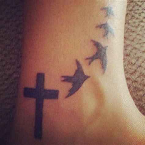 Ankle Tattoo Cross, Birds, Solid Black Ankle tattoo, Flying bird