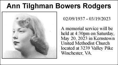 Ann-Tilghman Bowers Rodgers Obituaries winchesterstar.com