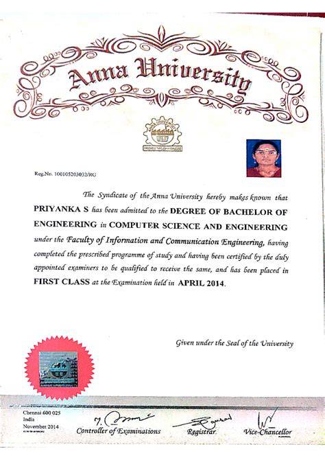 Anna university degree certificate sample. ac.  * Application should be complete in...