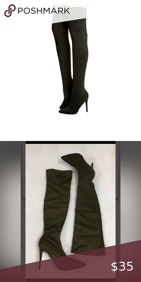 Anne Michelle Thigh high olive green high heel boots NIB