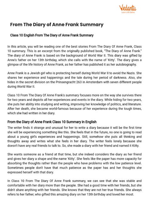 Anne frank diary summary by chapter
