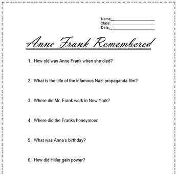 Anne frank remembered documentary viewing guide answers. - Miss mannersguide to a surprisingly dignified wedding.