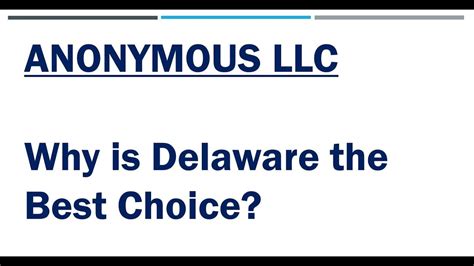 Yes, Delaware permits anonymous LLC ownership. The identities and addresses of members and managers may be kept private, protecting the owners' privacy, even ...