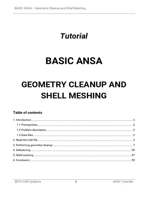 Ansa tutorials.  What you will know after completion of this course: Basic A...