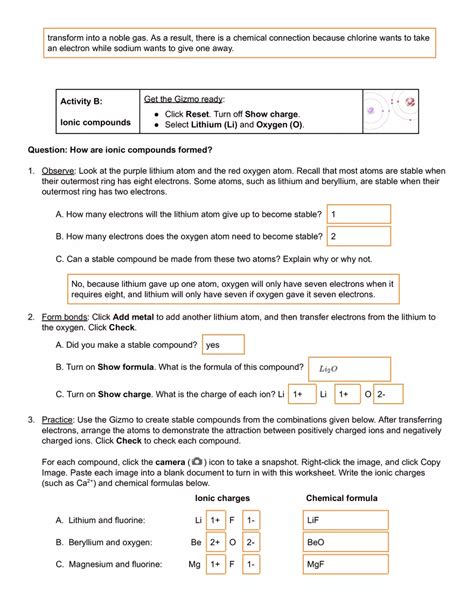 Answer Bonds Gizmo Ionic Key