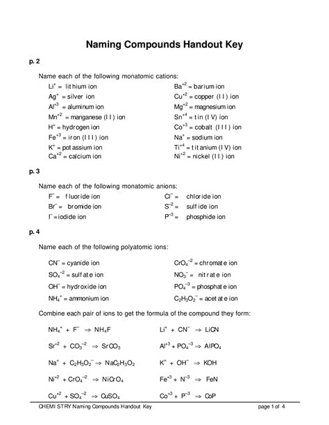 Answer Compounds Handout Naming Key