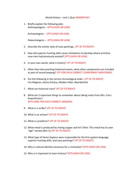 Answer Key 1 World History