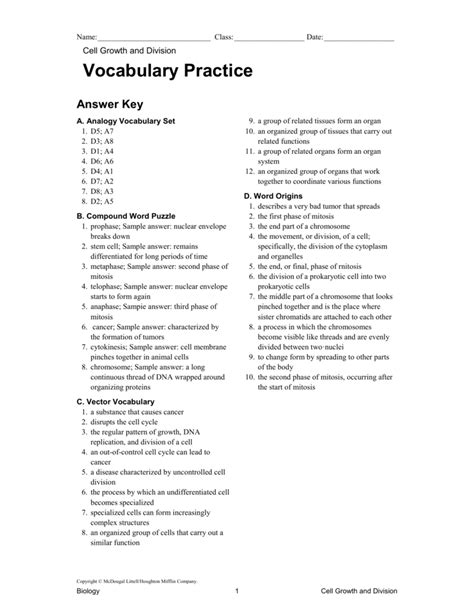 Answer Key Chapter 5 Vocabulary