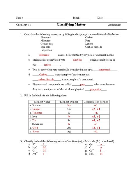 Answer Key Chemistry