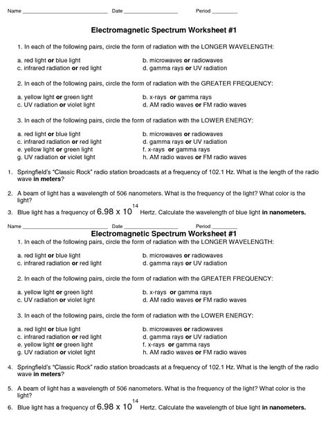 Answer Key Electromagnetic Spectrum