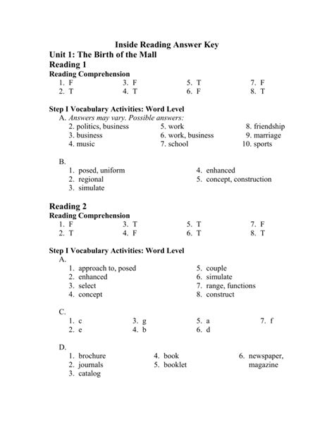 Answer Key For Inside 3 Second Edition