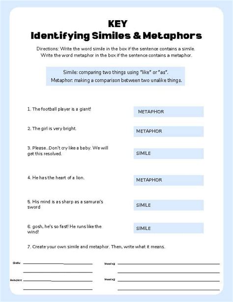 Answer Key For Metaphors