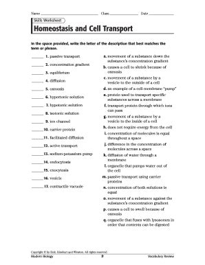 Answer Key Homeostasis Cell Transport