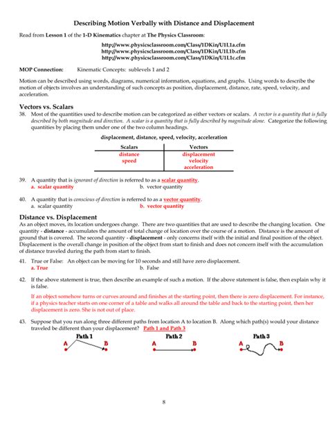 Answer Key Position And Motion Lesson One