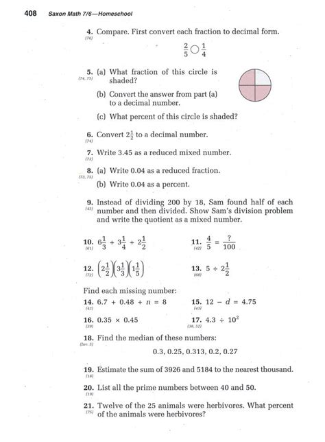 Answer Key Saxon Math 76 Answers