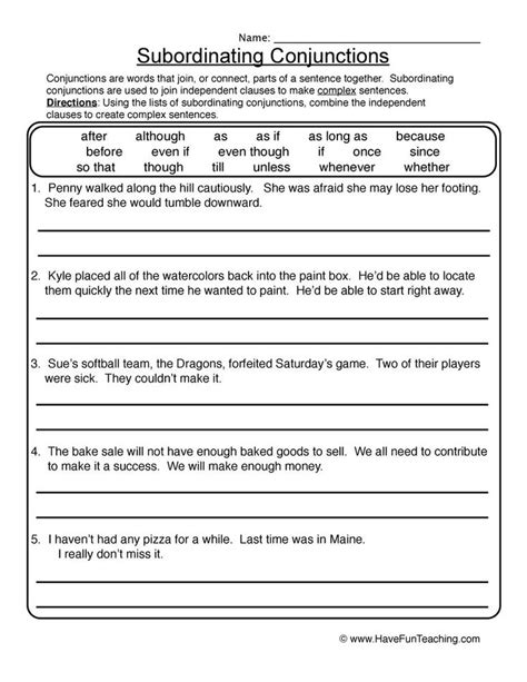Answer Key Subordinating Conjunctions Worksheet With Answers