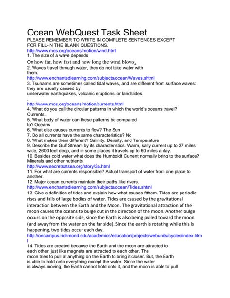 Answer Mos Webquest Ocean Sheet Task Key