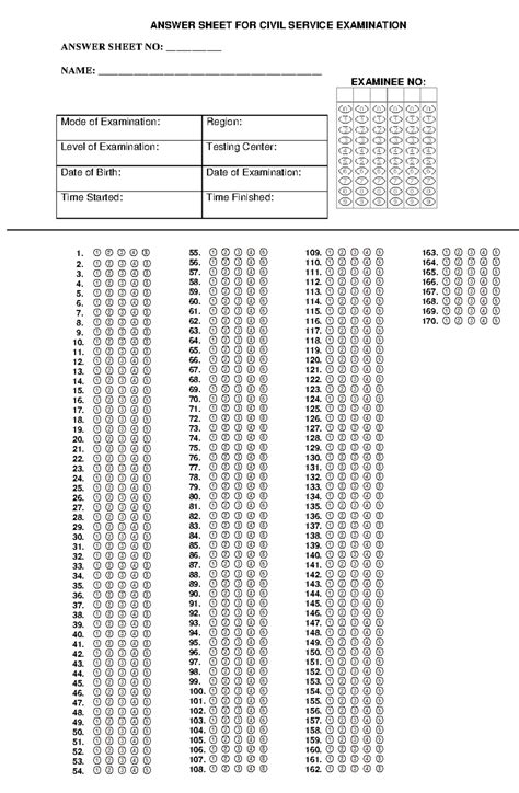 Answer Sheet For Civil Service Exam
