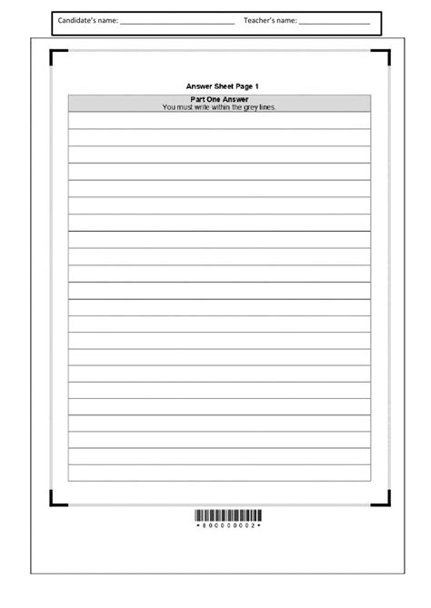 Answer Sheet Writing Cae