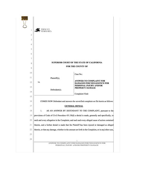 Answer To Cross Complaint For Indemnity