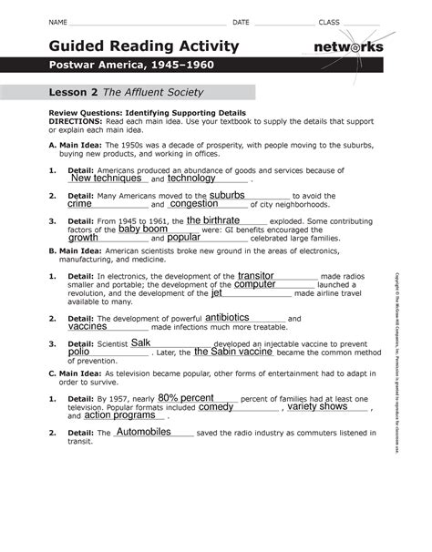 Answer key networks guided reading activity answers lesson 2. Guided reading activity forms are a tool used by teachers to help students practice reading comprehension skills and strategies. They are designed to be used with a particular text or passage in order to help students identify key ideas and details, make inferences, gain an understanding of new vocabulary words, and practice summarizing and synthesizing the text. 