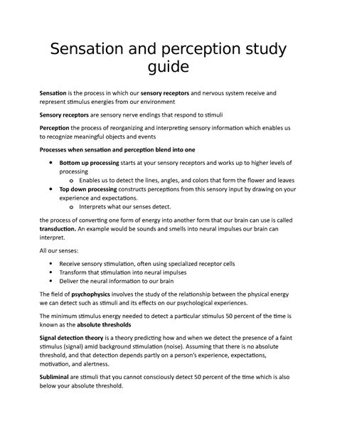 Answer key sensation and perception study guide. - Mens sexual health and fertility a clinicians guide.