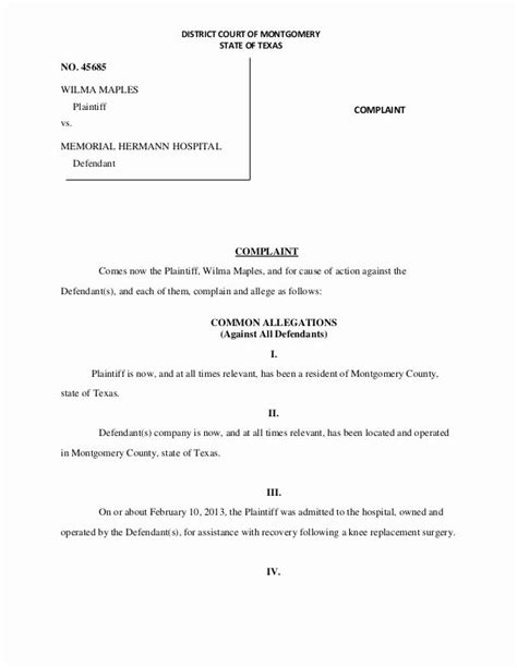 Answer to A Complaint Example Peterainsworth