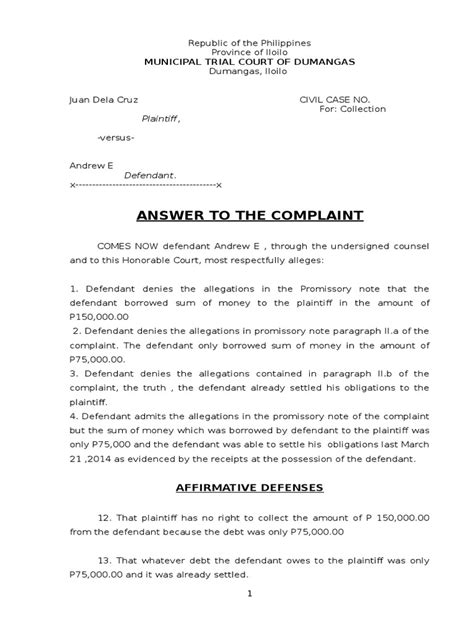 Answer to Complaint Sample Beautiful Download Sample Answer to Personal