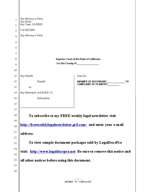 Answer to Complaint Sample Lovely Download Sample Answer to Unverified