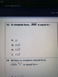 Answered 32. In simplest form, v845 is equal to… bartleby