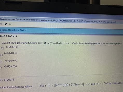 Answered Given The Two Generating Functions Bartleby