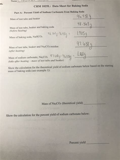 Answered Name CHM 1025L Data Sheet for Baking… bartleby