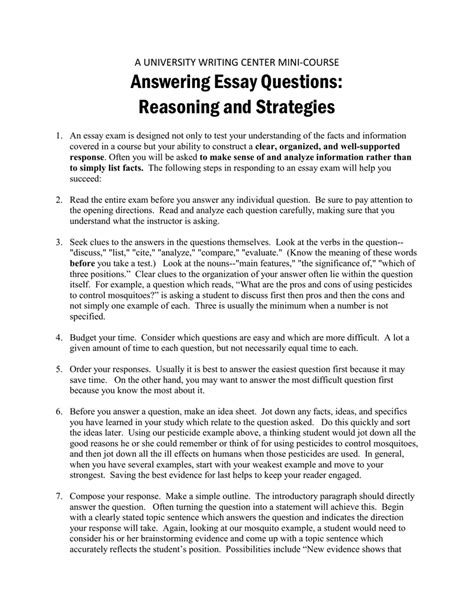 Answering Multiple Questions In Essay Format