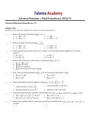 Answers Advanced Review Exam With Functions