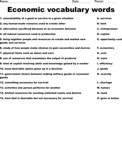 Answers Economics Vocabulary Practice