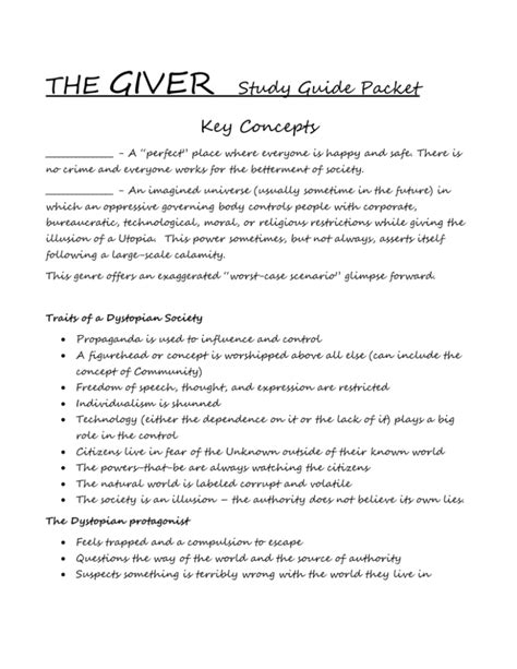 Answers For The Giver Study Guide
