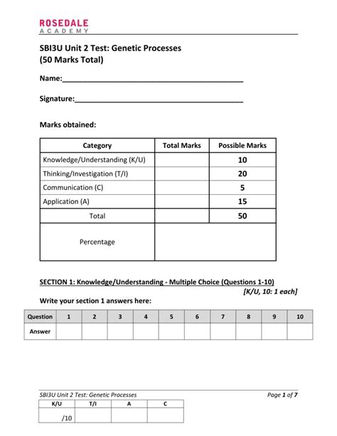 Answers Genetic Processes Test Unit Sbi3u
