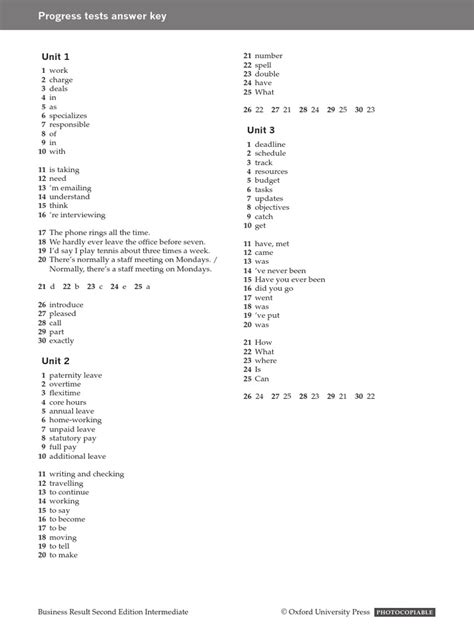 Answers Intermediate B Progress Tests Key