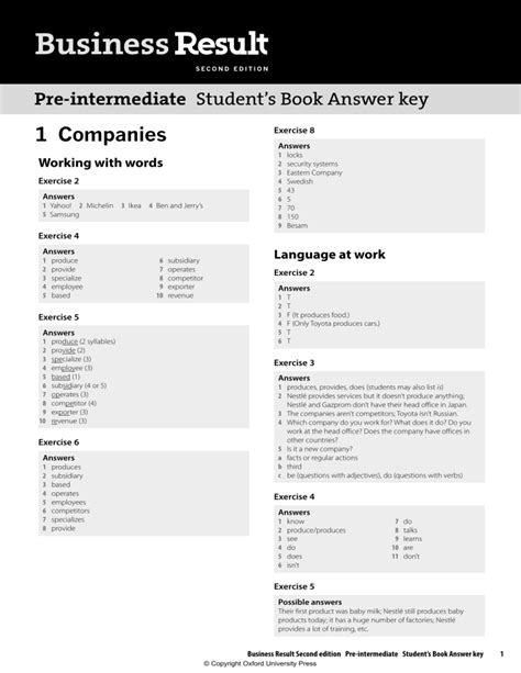 Answers Intermediate Result Business Workbook Pre